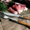 steakvork en mes luxury line laguiole style de vie olijfhout