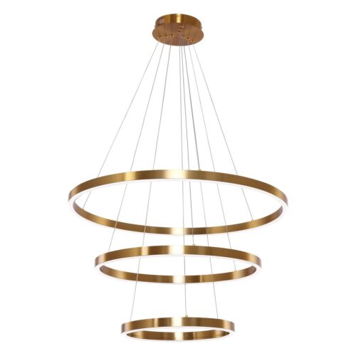 Vooraanzicht van de Hanglamp Neo koper goud met 3 ringen van 40, 60 en 80 cm