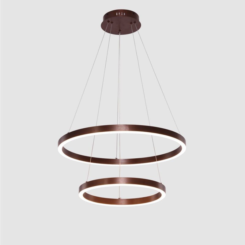 Close-up van de matte koffiebruine afwerking van de Hanglamp Neo 2 ringen