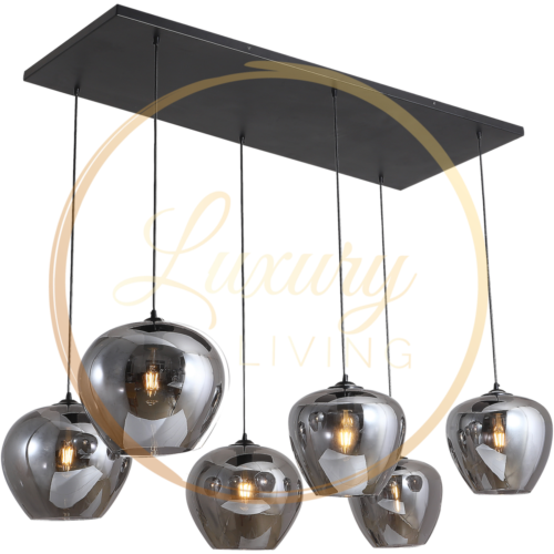 Vooraanzicht van de Olivia hanglamp met 6 lichtpunten en een modern design