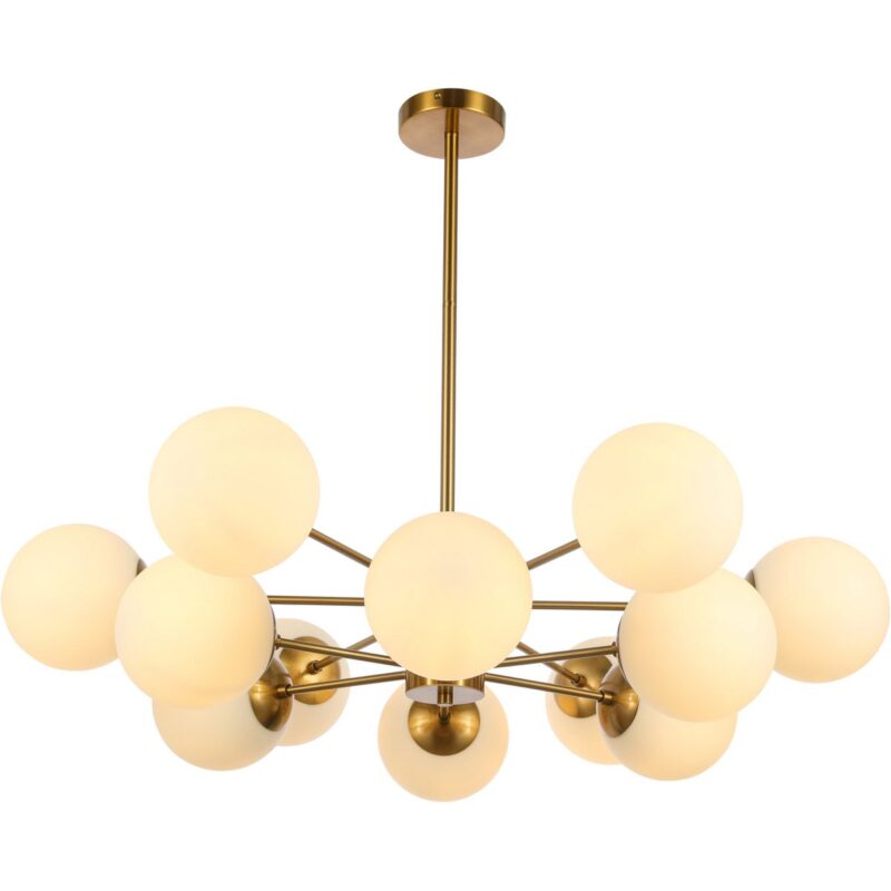 ijaanzicht van de Hanglamp Gina wit goud, met verfijnde gouden accenten