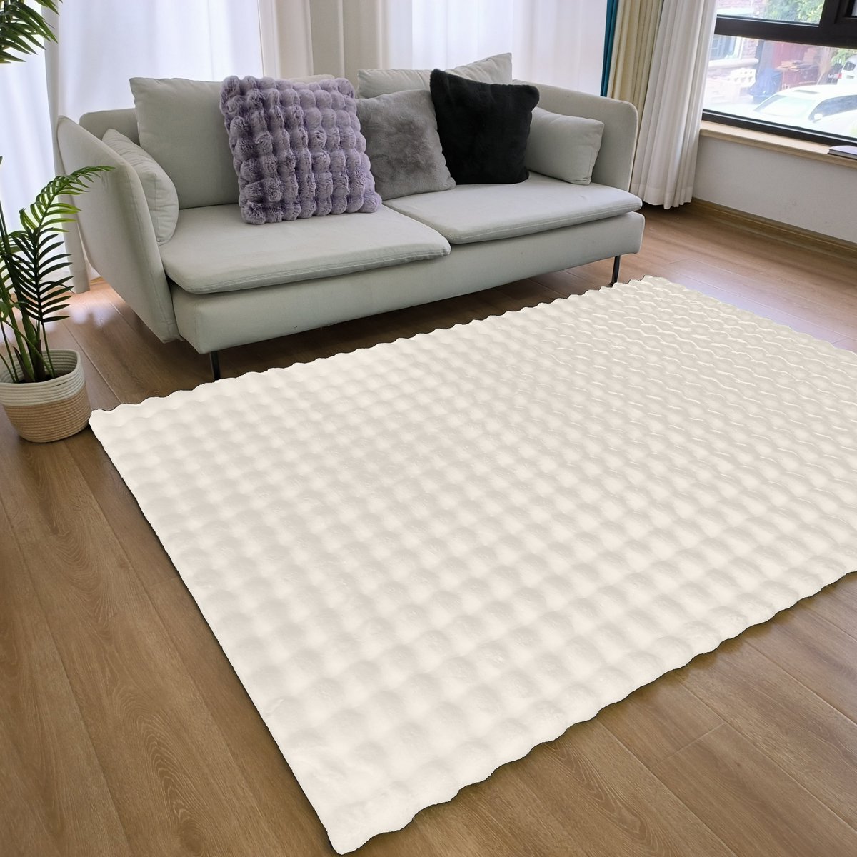 Vooraanzicht van het Fluffy vloerkleed 3D crème, formaat 80x300 cm