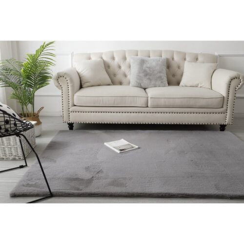 Vooraanzicht van het Fluffy vloerkleed in donkergrijs, formaat 80x300 cm