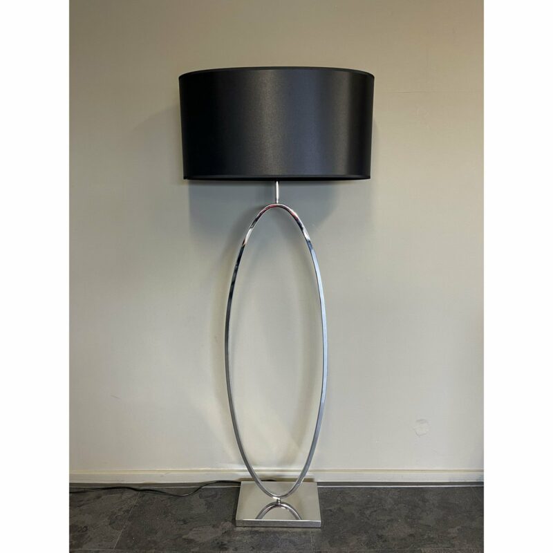 XL ringlamp chroom vloerlamp met satijnen zwarte kap