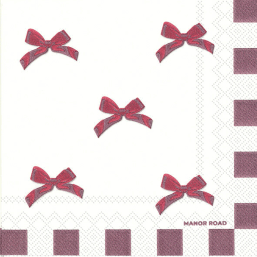 Red Bows Christmas servetten met rode strikjes en rood-witte geblokte rand