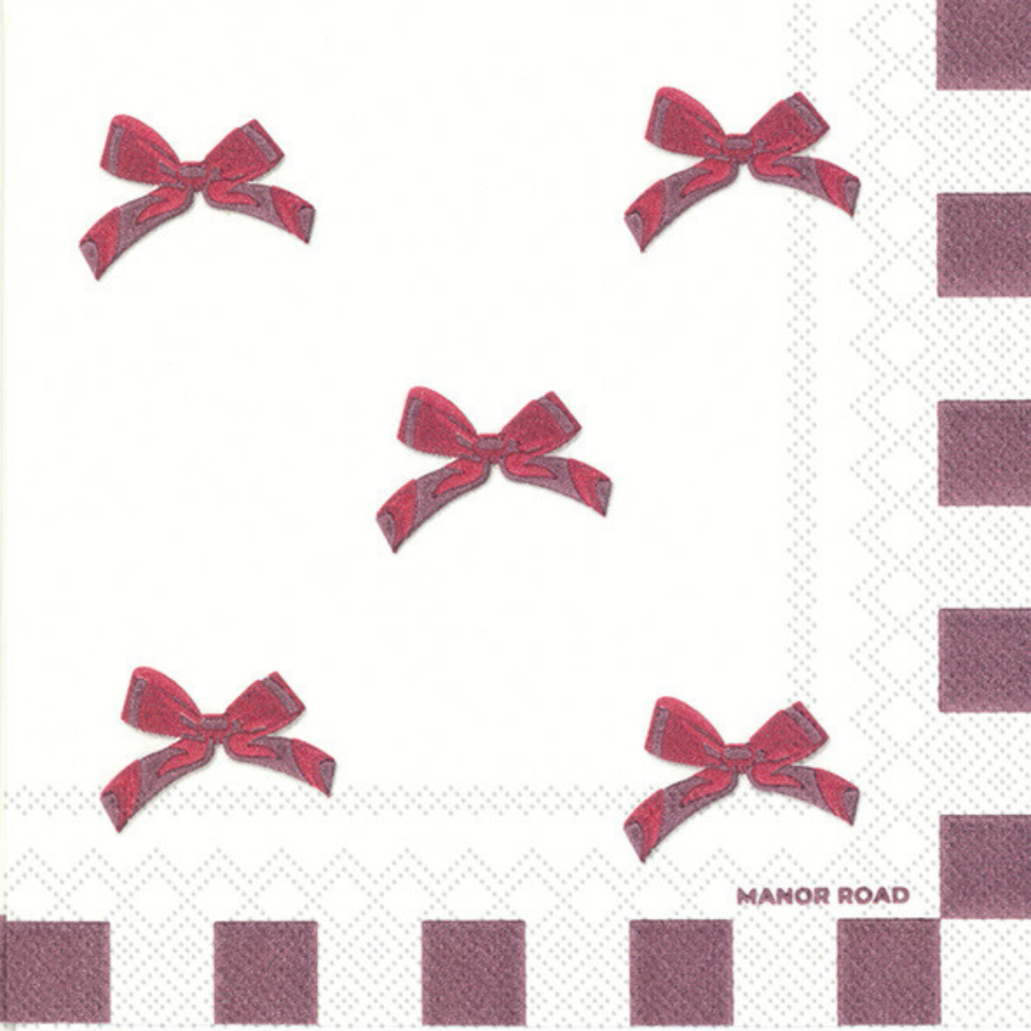 Red Bows Christmas servetten met rode strikjes en rood-witte geblokte rand