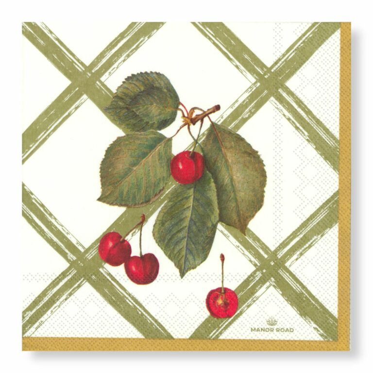 Cherry Canvas servetten met kersenmotief op lichte canvas achtergrond