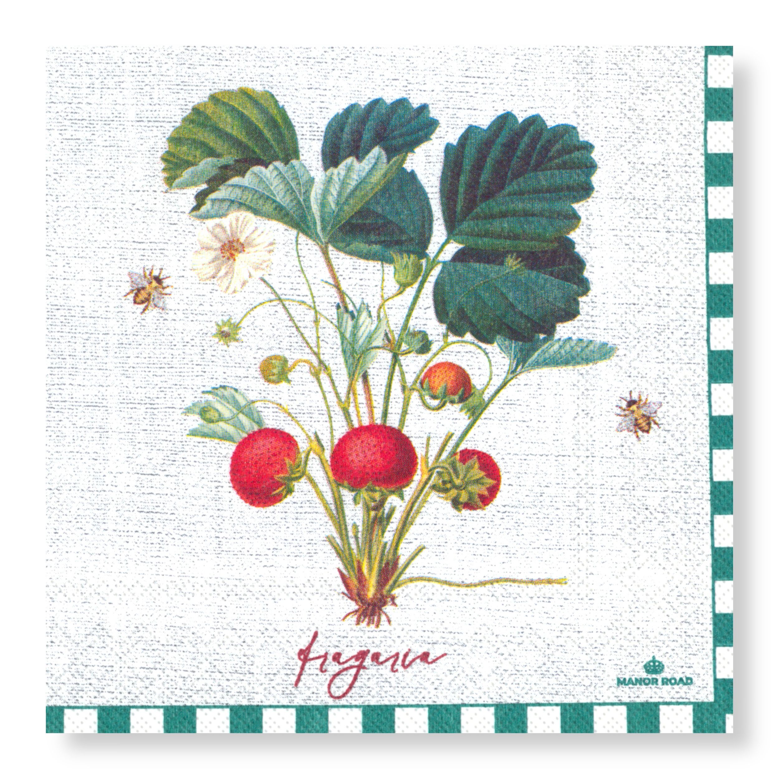 Strawberry Field servetten met aardbeienprint en groene bladeren
