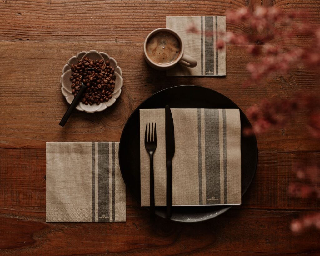 Coffee Stripe Linen luxe papieren servetten NAPD0121-20 – dinner formaat (set van 20) - Afbeelding 5