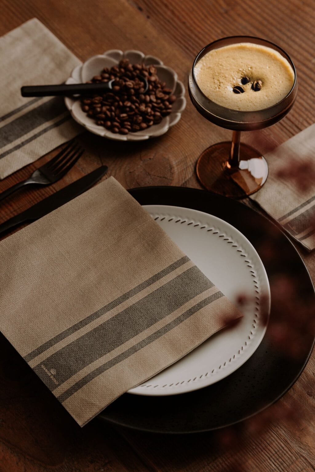 NAPD0121-20 Coffee Stripe Linen dinerservetten set van 20