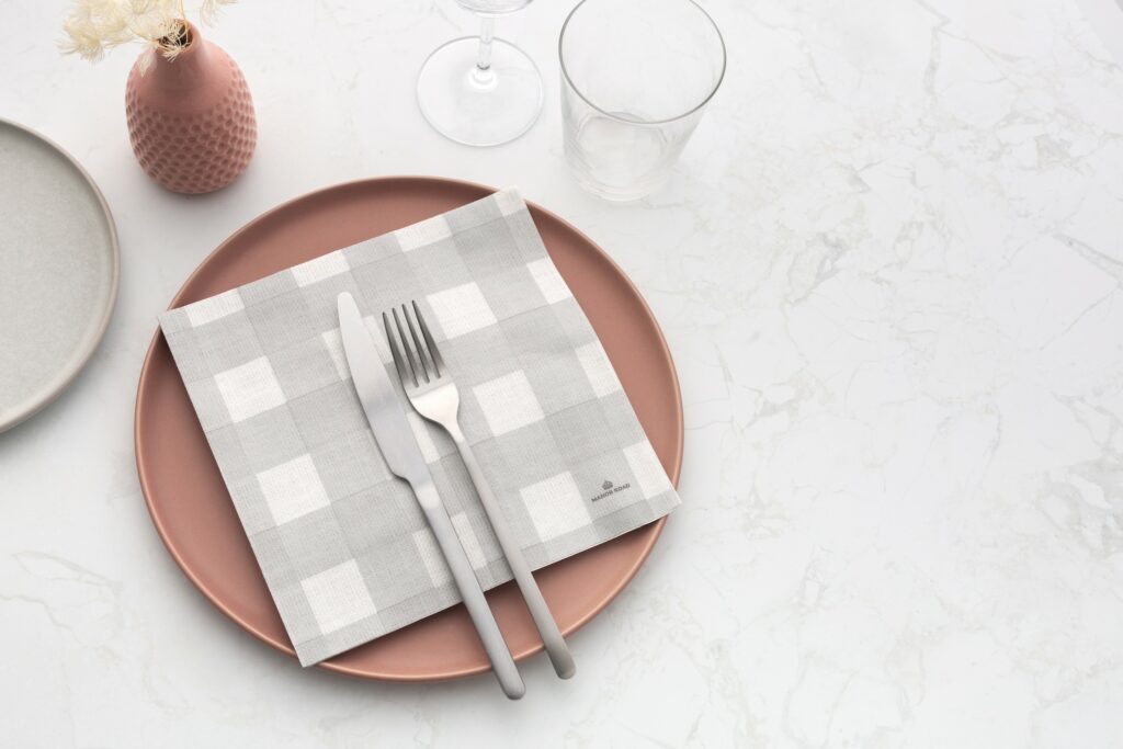 Linen Gingham Soft Grey luxe papieren servetten NAPD0088-20 – dinner formaat (set van 20) - Afbeelding 4