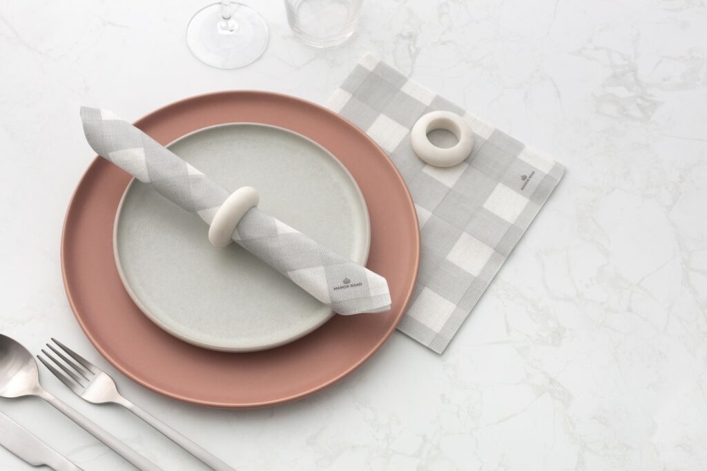 Linen Gingham Soft Grey luxe papieren servetten NAPD0088-20 – dinner formaat (set van 20) - Afbeelding 2