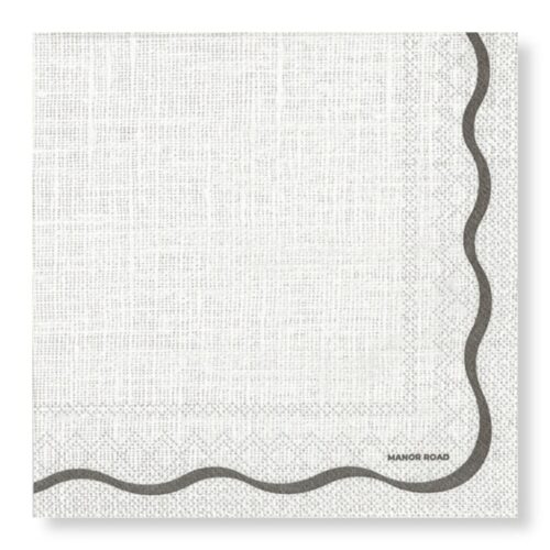 Linen White Black Scallop servetten met zwart-wit golfrand design