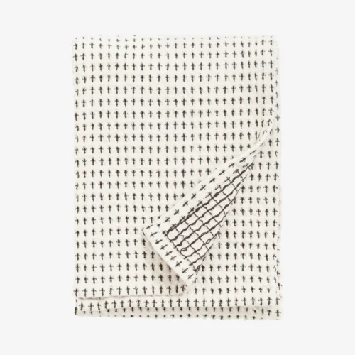 Nordal wafel theedoek off white met zwart detail katoen