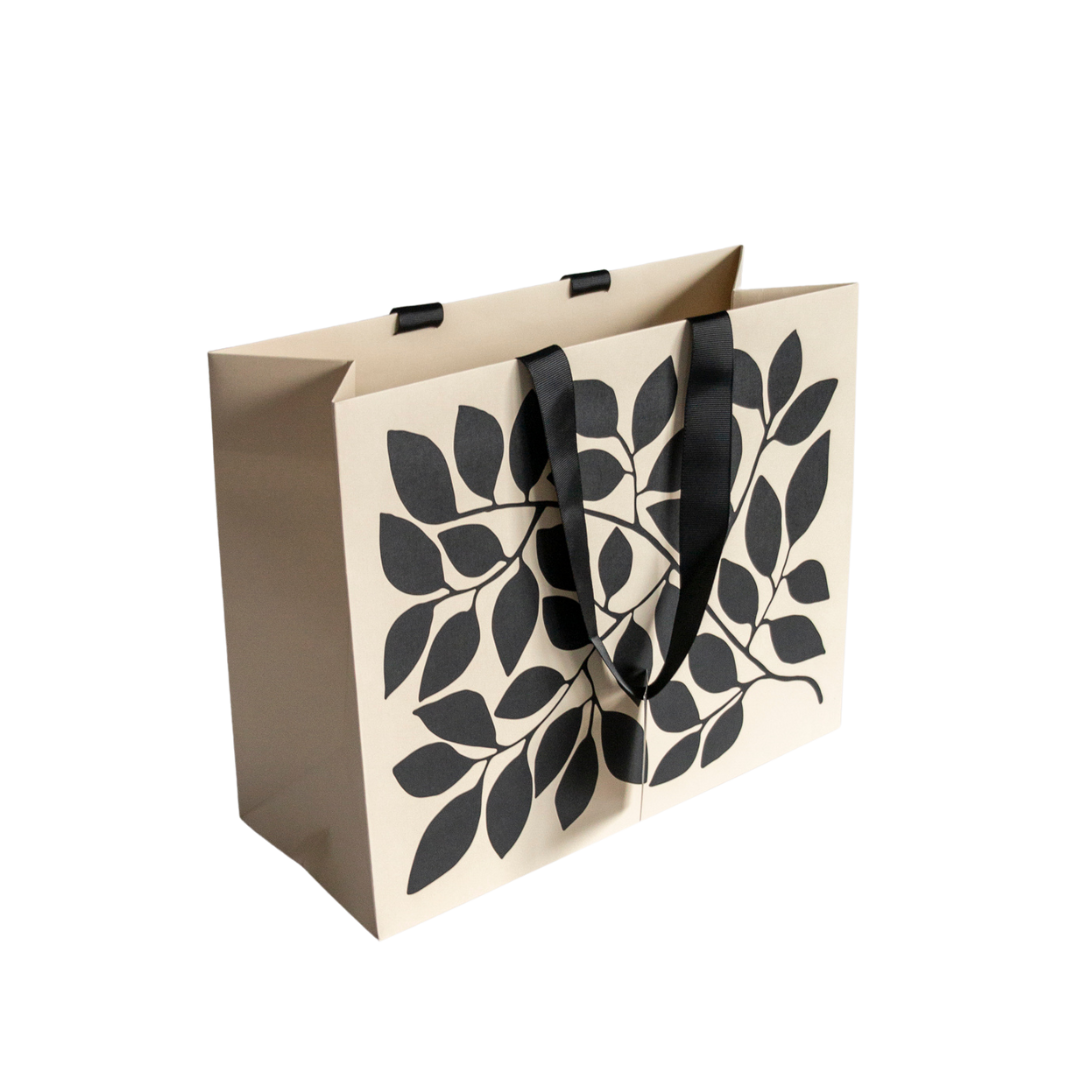 Montei luxe cadeautas Ivory Black Leaf vooraanzicht Large