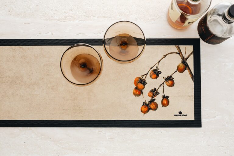 Close-up van rubber structuur van Persimmon bar mat voor grip en stabiliteit