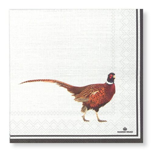 Manor Road pheasant cocktail servetten met elegante vogelprint op witte achtergrond