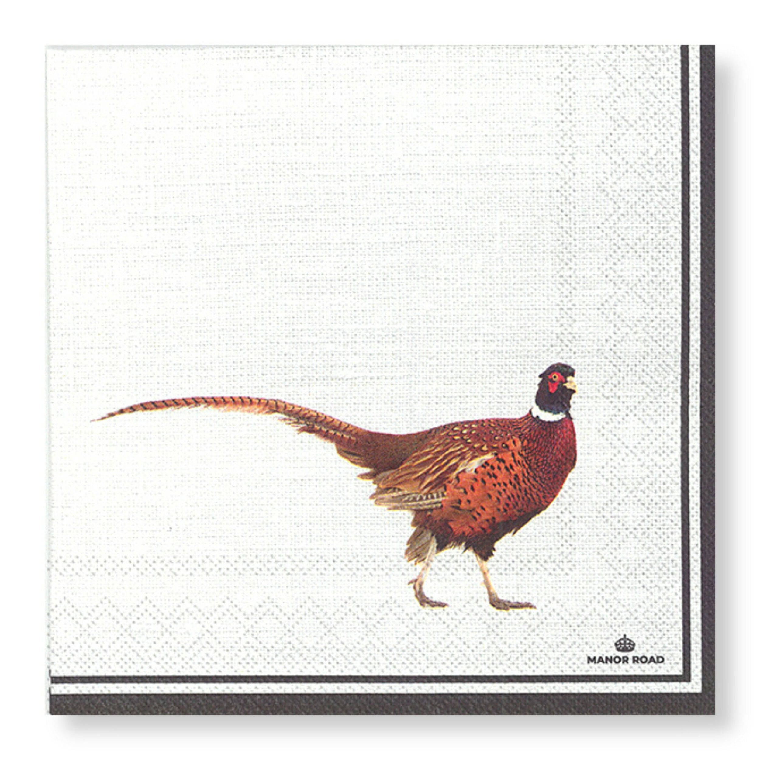 Manor Road pheasant cocktail servetten met elegante vogelprint op witte achtergrond
