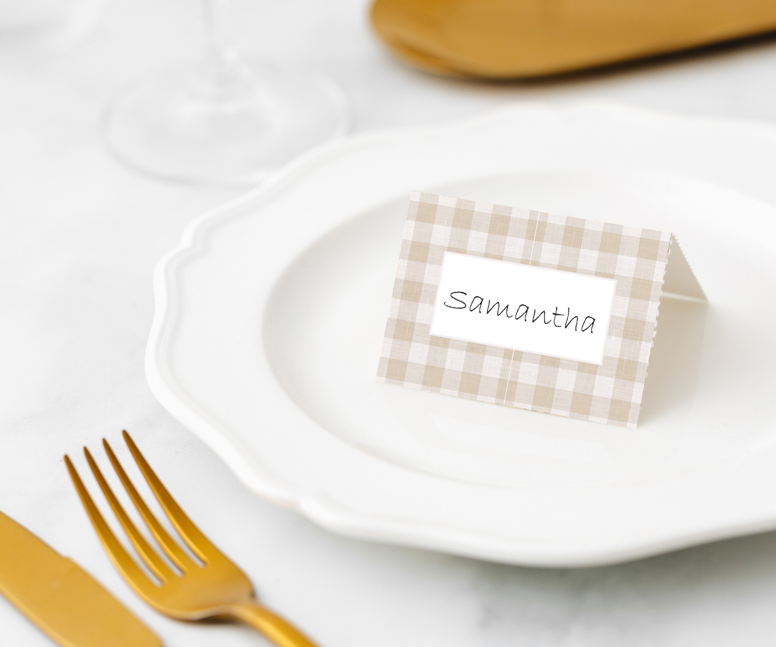 Manor Road Linen Gingham Natural Place Cards
