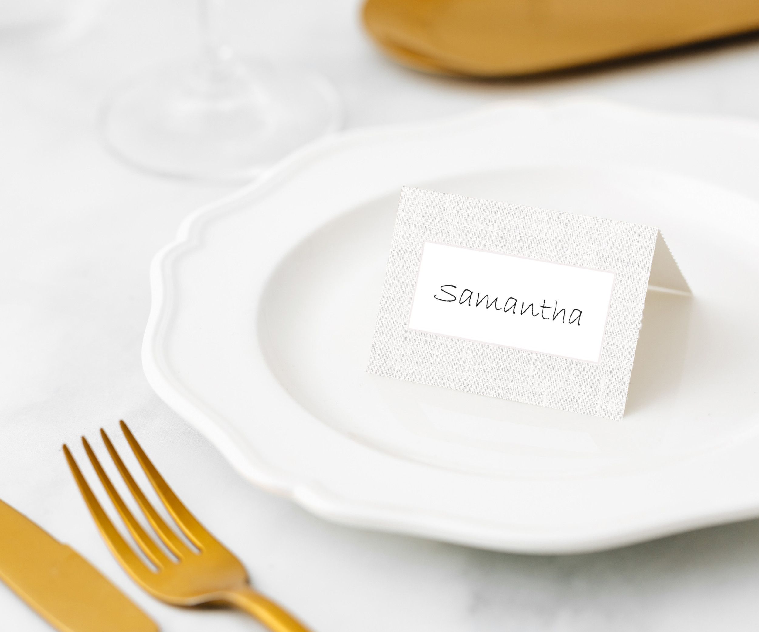 Manor Road Linen White Place Cards