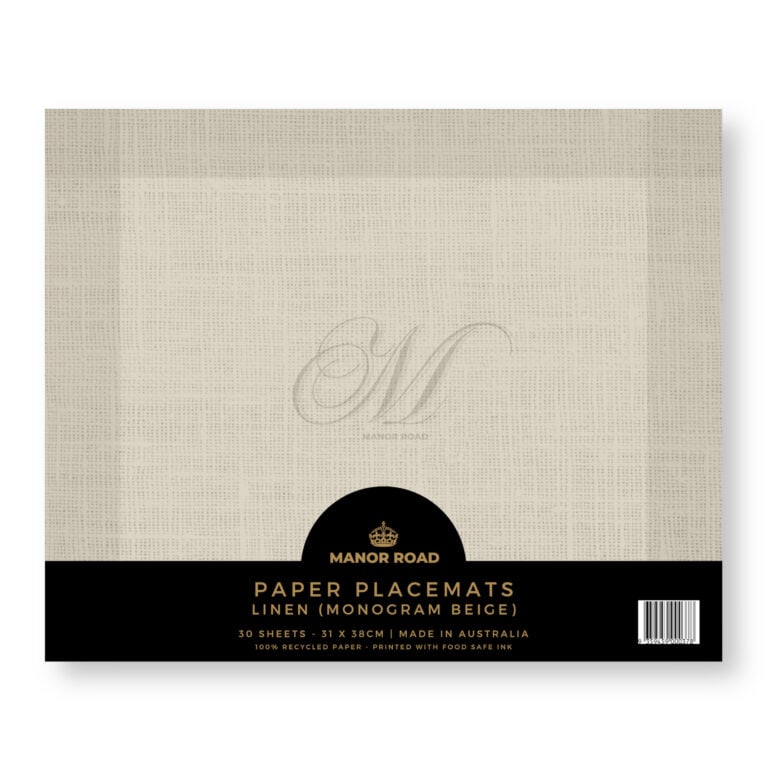 Beige papieren placemat met monogramdesign van Manor Road